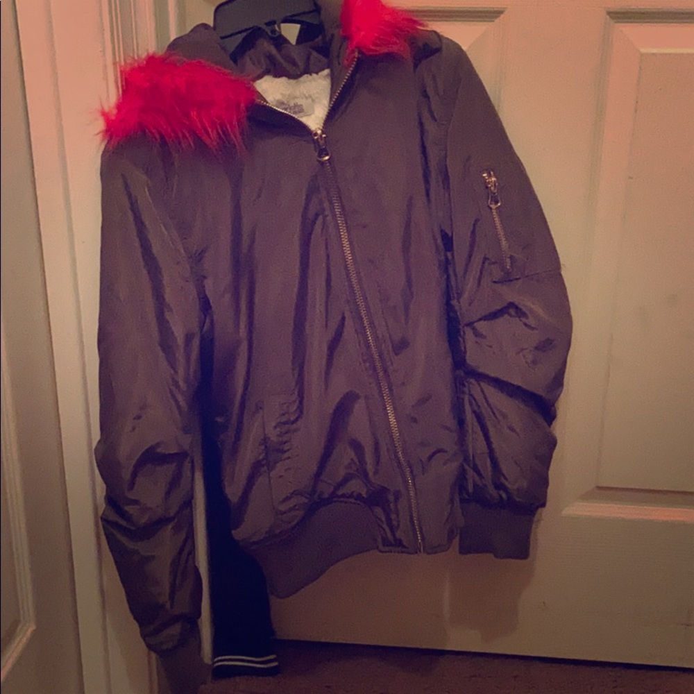 Cute Charlotte Russe jacket with pink fur hoodie!